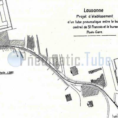 Pneumatic City Mail map of Lausanne (Mix & Genest)