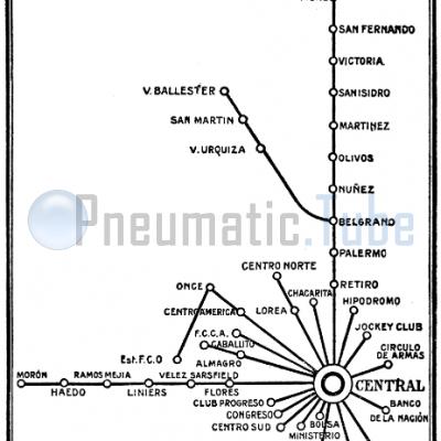 A map of the tubes and stations of the Pneumatic City Mail in Buenos Aires in 1920 (Wikipedia)