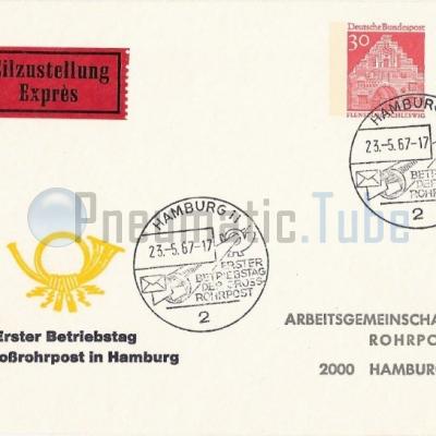 Postcard - Erster Betriebstag der Großrohrpost in Hamburg