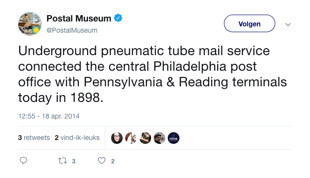 Underground pneumatic tube mail service connected the central Philadelphia post office with Pennsylvania and Reading terminals